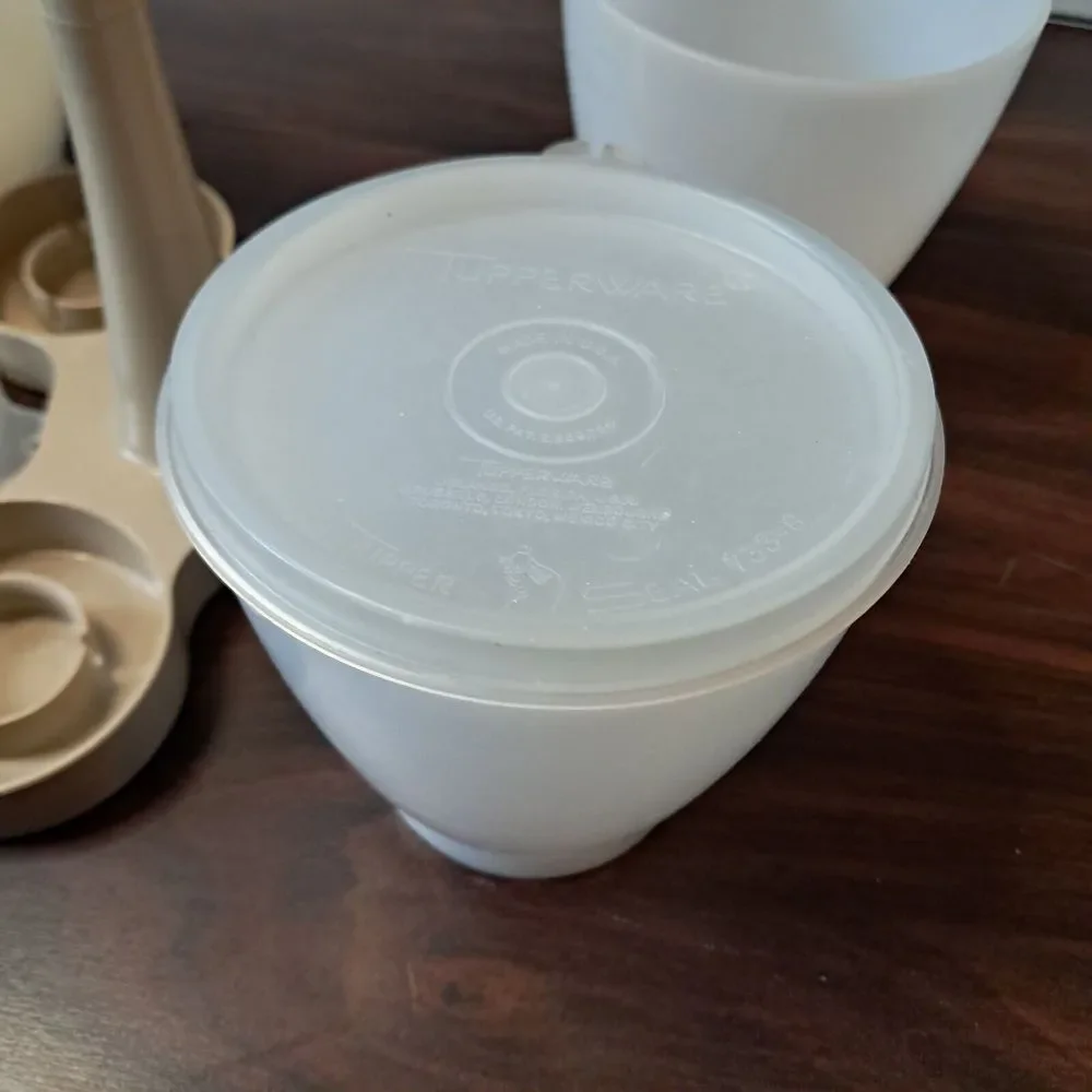 Vintage Tupperware Condiment Caddy‎ #757 Set 4 Cups, 2 Lids - Clear Cups